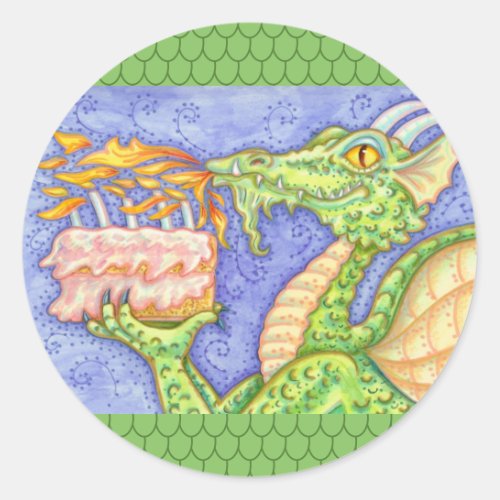 FIRE BREATHING DRAGON LIGHTING BIRTHDAY CANDLES CLASSIC ROUND STICKER