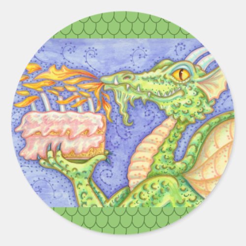 FIRE BREATHING DRAGON LIGHTING BIRTHDAY CANDLES CLASSIC ROUND STICKER