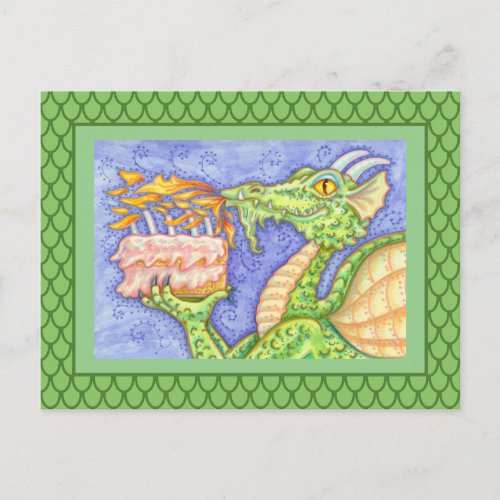 FIRE BREATHING DRAGON LIGHTING BIRTHDAY CANDLES POSTCARD