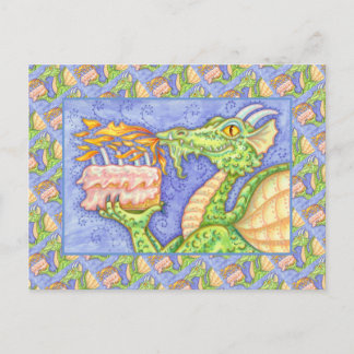 FIRE BREATHING DRAGON LIGHTING BIRTHDAY CANDLES POSTCARD