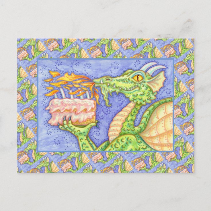 FIRE BREATHING DRAGON LIGHTING BIRTHDAY CANDLES POSTCARD Zazzle