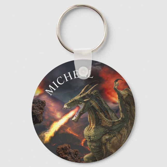 Fire Breathing Dragon Magical Fantasy  Keychain (Front)