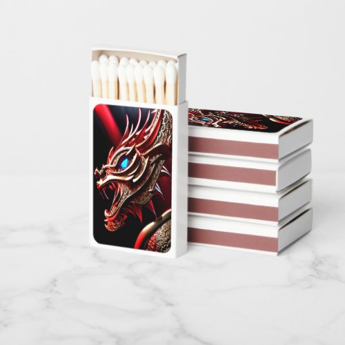 Fire breathing dragon red and gold scales matchboxes