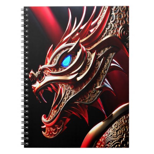 Fire breathing dragon red and gold scales notebook