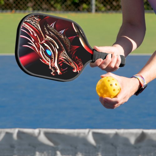 Fire breathing dragon red and gold scales pickleball paddle