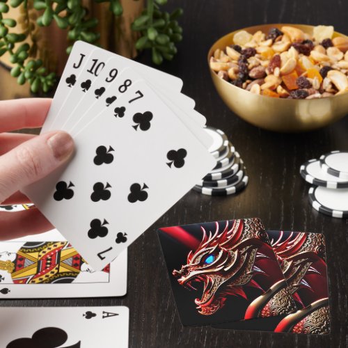 Fire breathing dragon red and gold scales playing cards