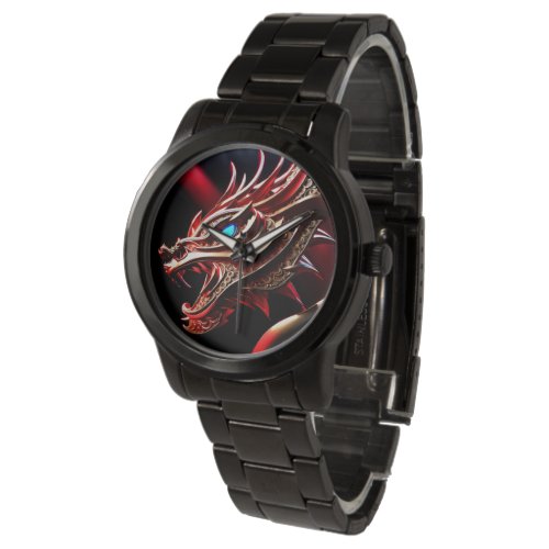 Fire breathing dragon red and gold scales watch