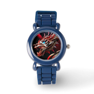 Fire breathing dragon red and gold scales watch