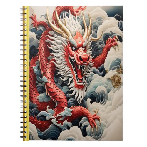 Fire breathing dragon red and white scale notebook