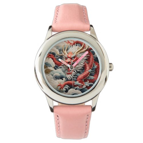 Fire breathing dragon red and white scale watch