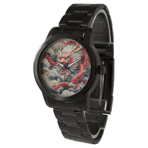 Fire breathing dragon red and white scale watch