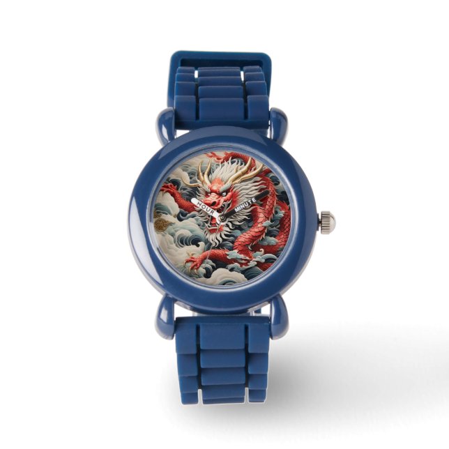 Fire breathing dragon red and white scale watch (Front)