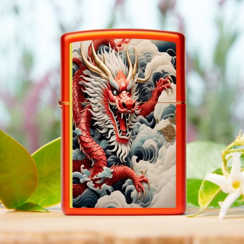 Fire breathing dragon red and white scale zippo lighter