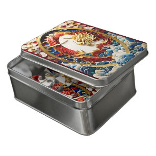 Fire breathing dragon red blue and gold scales jigsaw puzzle