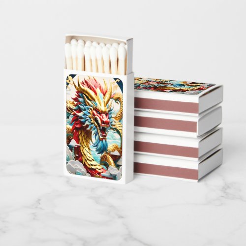Fire breathing dragon red blue and gold scales matchboxes