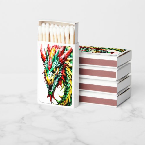 Fire breathing dragon red green and yellow scale matchboxes