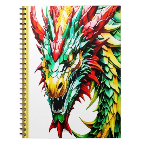 Fire breathing dragon red green and yellow scale notebook