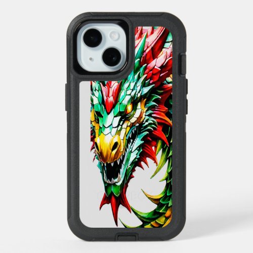Fire breathing dragon red green and yellow scale iPhone 15 case