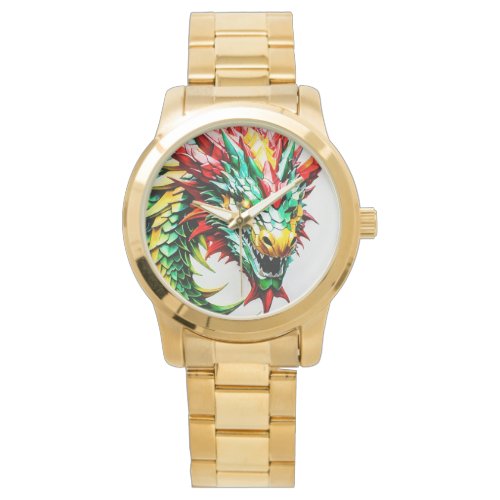Fire breathing dragon red green and yellow scale watch
