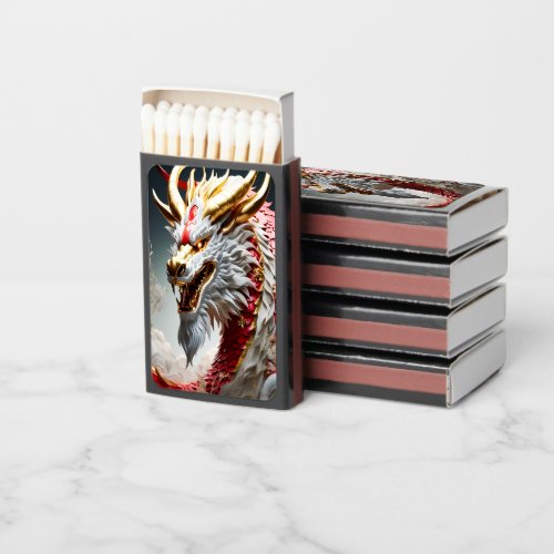 Fire breathing dragon red white and gold scales matchboxes