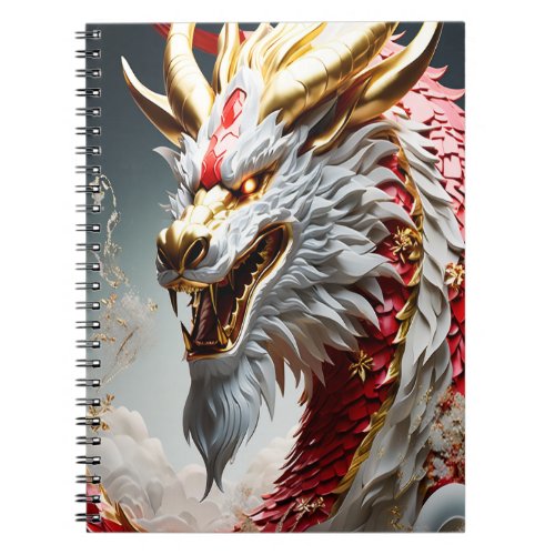 Fire breathing dragon red white and gold scales notebook