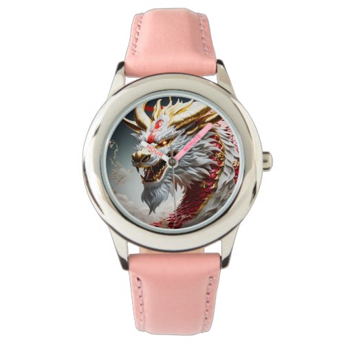 Fire breathing dragon red white and gold scales watch