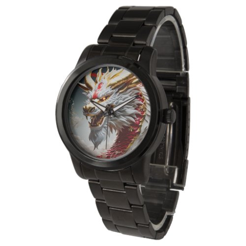 Fire breathing dragon red white and gold scales watch