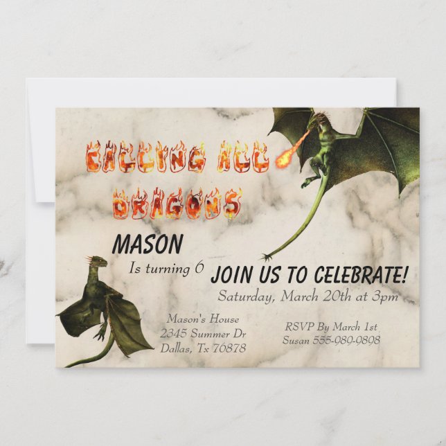 Fire Breathing Dragon Serpent Birthday Party Invitation (Front)