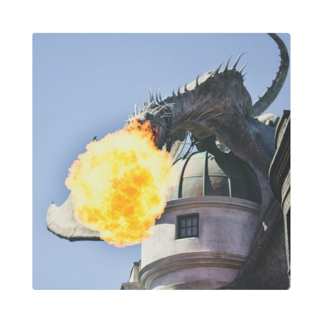 Fire Breathing Dragon Statue Metal Print (Front)