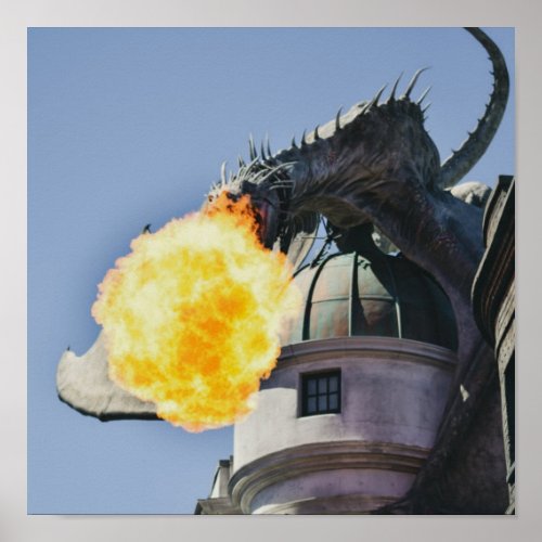 Fire Breathing Dragon Statue Poster