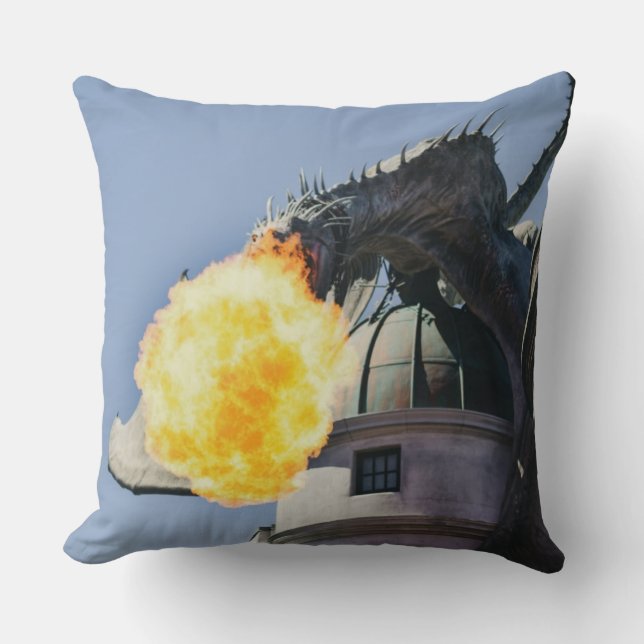 Fire Breathing Dragon Statue Throw Pillow (Front)