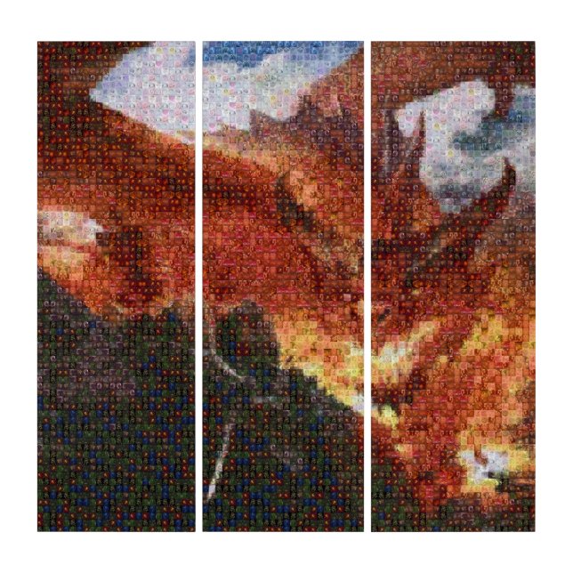Fire Breathing Dragon Triptych Photo Mosaic (Front)