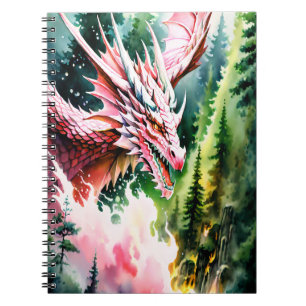 Fire breathing dragon vibrant pink scales notebook