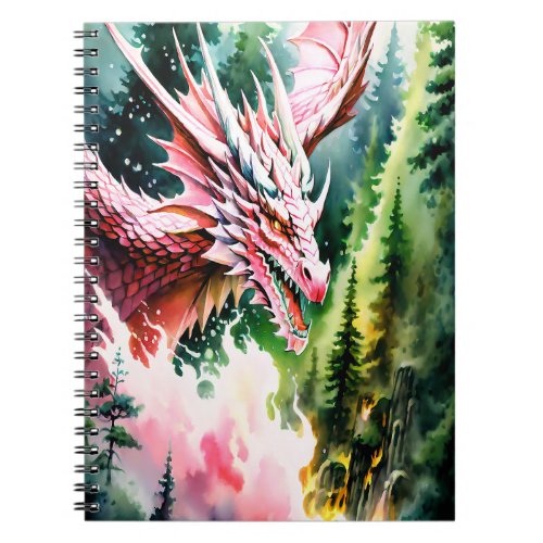 Fire breathing dragon vibrant pink scales notebook