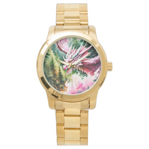 Fire breathing dragon vibrant pink scales watch