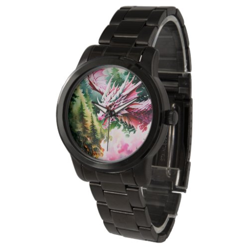 Fire breathing dragon vibrant pink scales watch