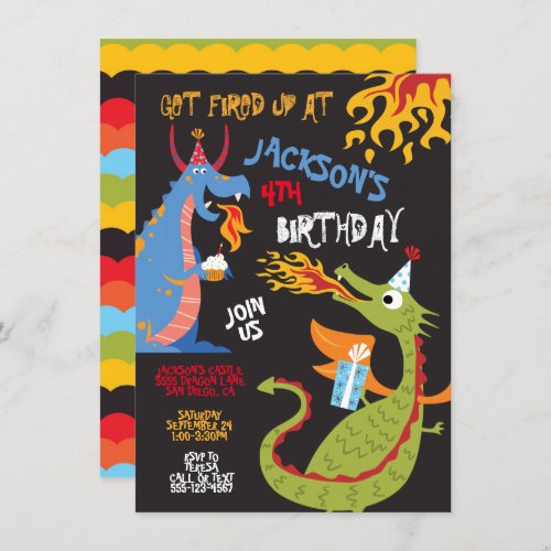 Fire breathing Dragons Birthday Party Invitation