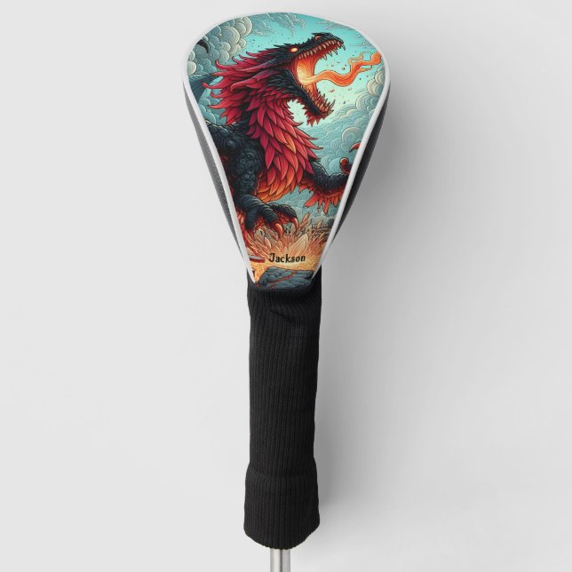 Fire Breathing Red Dragon Personalized Golf Head Cover (Front)