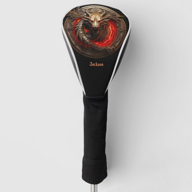 Fire Breathing Red Dragon Personalized Golf Head Cover (Front)