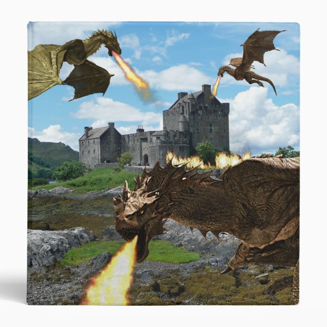 Fire Breathings Dragons Wyverns Castle 3 Ring Binder (Front)