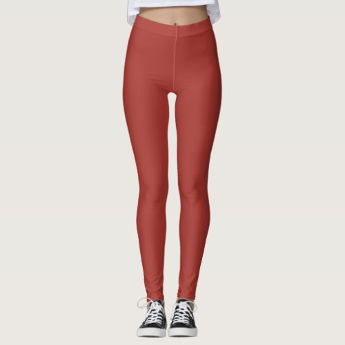 Fire Brick Red Solid Color Print Leggings