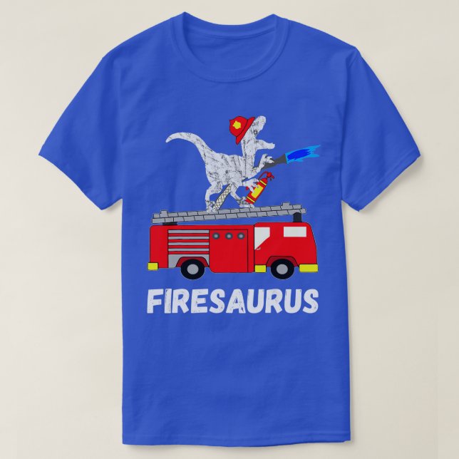 Fire Brigade Dinosaur Car Funny Fireman Dino TRex  T-Shirt (Design Front)