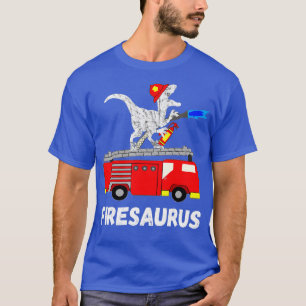 Fire Brigade Dinosaur Car Funny Fireman Dino TRex  T-Shirt
