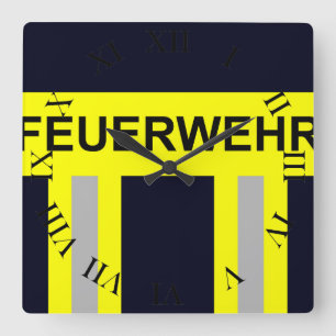 fire brigade symbol uniform blue square wall clock