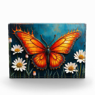 Fire butterfly surreal artwork chamomile nature photo block