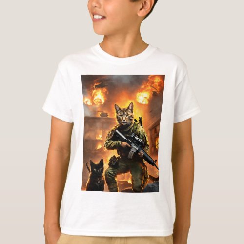 fire Cat design kids t_shirt 