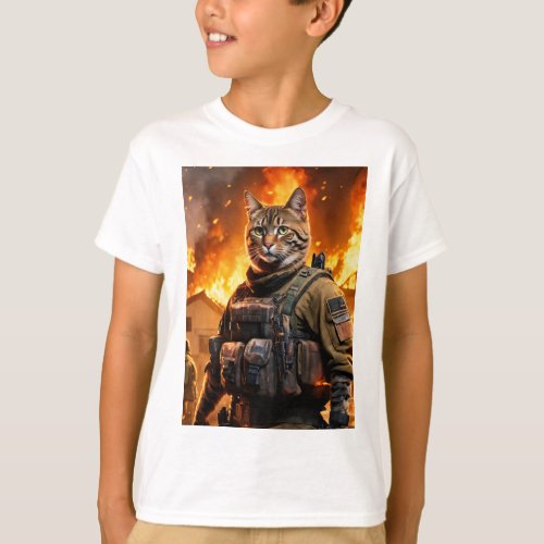 Fire Cat design kids  T_Shirt