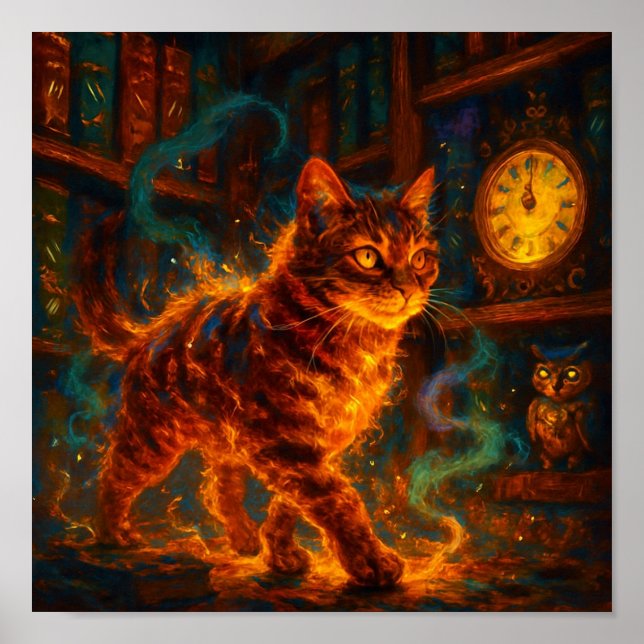 Fire Cat Magic Fantasy Art Poster (Front)