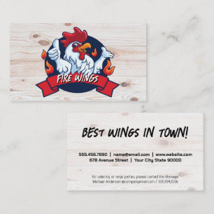 Fire Chicken Logo Wood Background Business Card