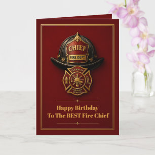 Fire Chief Birthday Custom Name Red Gold Card